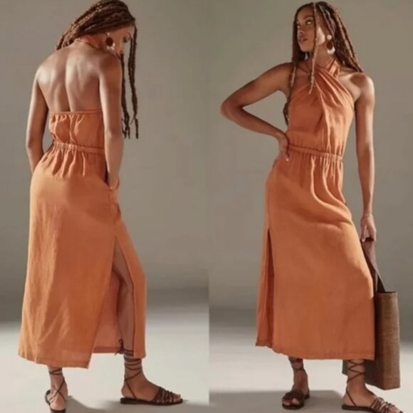 NWT Anthropologie Cloth & Stone Linen Halter Midi Dress - Picture 1 of 5